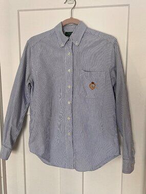 Ralph Lauren Women’s Blue & White Striped Button-Down Oxford Shirt 8P